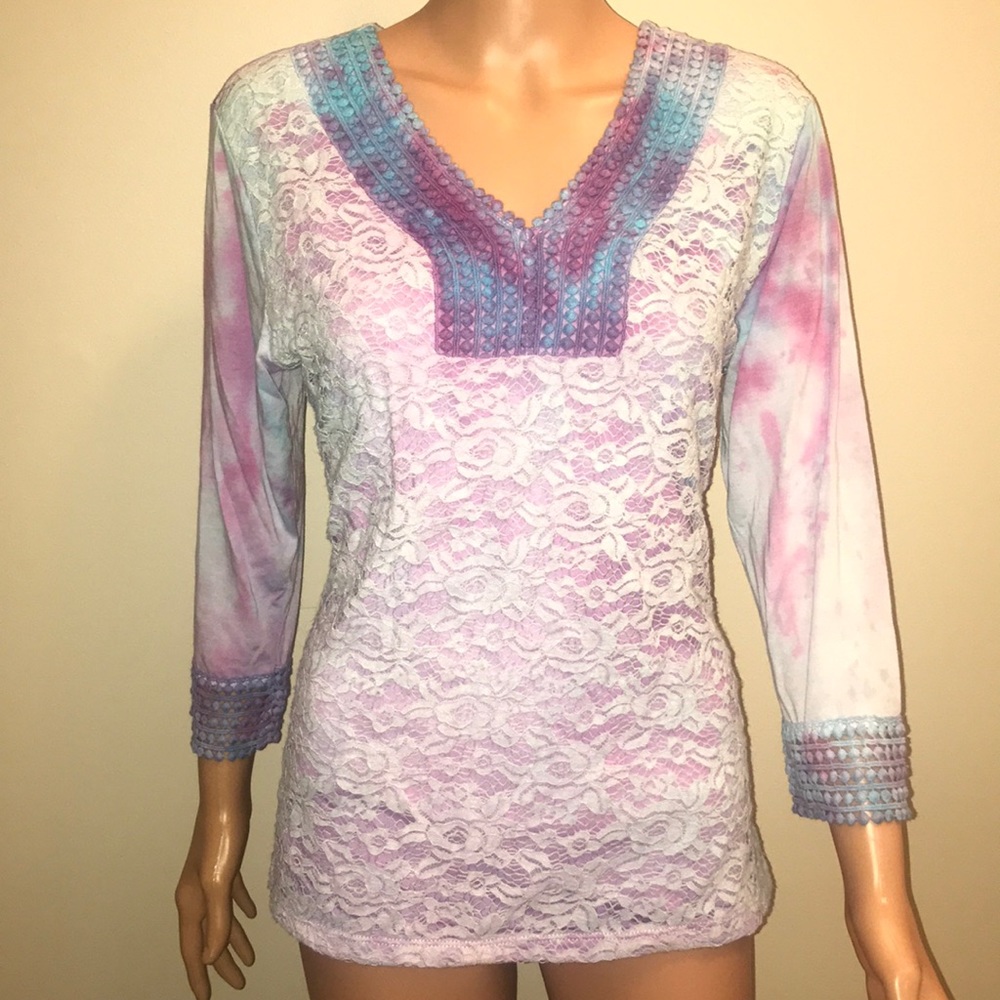 Beautiful boho tie dyed lace shirt size large top